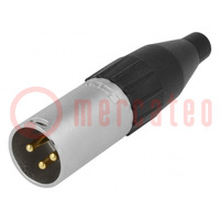 Plug; XLR; male; PIN: 3; straight; for cable; soldering; gold-plated