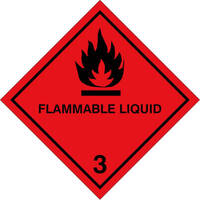 Klasse 3, Entzündbare flüssige Stoffe Flammable Liquid, Größe (BxH): 10,0 x 10,0 cm, selbstklebende PE-Folie 500 Stk/Rolle
