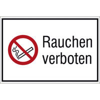 Verbots-Kombischild, Rauchen verboten, Kunststoff, Größe: 30,0 x 20,0 cm DIN EN ISO 7010 P002 + Zusatztext ASR A1.3 P002 + Zusatztext
