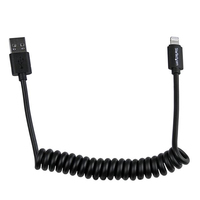 StarTech.com Cable en Espiral de 60cm Lightning 8 Pin a USB A 2.0 para Cargar su iPod iPhone iPad - Certificación MFi de Apple- Cable Lightning a USB - Negro