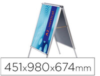 Caballete para Poster Jensen Display Aluminio Doble Cara Din A2 Marco de 25 mm con Cantoneras 451 X 980 X 674 Mm