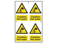 Caution Hot Water - 4 PVC Signs 100 x 100mm