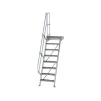 Treppe mit Plattform 60° Stufenbreite 600 mm, 8 Stufen , Aluminium geriffelt