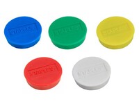 Staples Verpakking met 10 ronde, met diverse kleuren magneten van 30 mm met een magnetische kracht 850g ram/m² (doos 10 stuks)