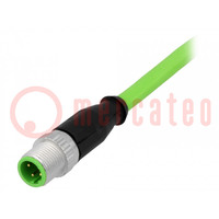 Plug; M12; PIN: 4; male; D code-Ethernet; 5m; Type: with lead; cables