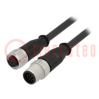 Câble: pour capteurs/automatique; PIN: 12; M12-M12; 1m; prise mâle