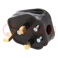 Connector: AC supply; plug; 2P+PE; 250VAC; 13A; black; PIN: 3; angled