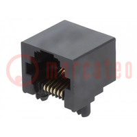 Connector: RJ12; contact; PIN: 6; Cat: 3; laag profiel; verguld; THT