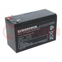 Re-battery: acid-lead; 12V; 7.2Ah; AGM; maintenance-free; EP