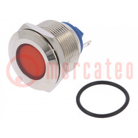 Controlelampje: LED; plat; rood; 12VDC; 12VAC; Ø22mm; messing