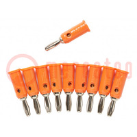 Plug; 4mm banana; 5A; 5kV; orange; Max.wire diam: 3mm; on cable