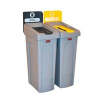 Slim Jim Recycling-Station für 2 Abfallströme, FR, geschlosser Deckel (grau) / Papierdeckel (gelb), , VB 182008, Grau, Grau, Gelb