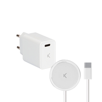 Ksix Cargador inalámbrico MagCharge para iPhone 12 y post, compatible MagSafe, Power Delivery, 1m, Cargador red 20W, Blanco