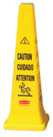 Sicherheitskegel Mehrsprachiger „Caution“-Bodenkegel (Vorsicht!), 91 cm, gelb