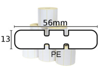 Etiketten - 8000D Jewelery(ThermoDirekt), Schmuck Juwelier-Polypropylen-Etikett mit Flügel, gestrichen weiss, 56 x 13mm, D102mm, Kern25mm, 3510 Eti/Ro