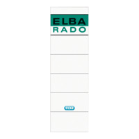 ELBA Ordner-Rückenschild "rado" kurz, selbstklebend aus Papier, für Rückenbreite 8 cm, weiß, schwarz/grüner Aufdruck, Beutel mit 10 Schildern