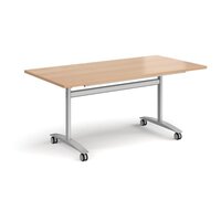 Rectangular deluxe fliptop meeting table with silver frame 1600mm x 800mm - beec