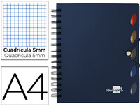 Cuaderno Espiral Liderpapel A4 Micro Executive Tapa Plastico 100H 80 Gr Cuadro 5Mm 5 Separadores con Gomilla Azul