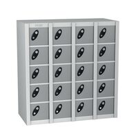 Probe locker for personal effects with 20 compartments and silver doors