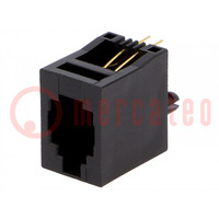 Connector: RJ9; contact; PIN: 4; Indeling: 4p4c; THT; recht