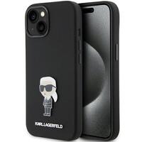 1_Karl Lagerfeld Silikon Ikonik Metal Pin Hülle für iPhone 15 Plus / 14 Plus – Schwarz