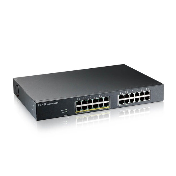 Zyxel Switch 24x1000Mbps (12xPOE) Fémházas Menedzselhető, Rackes (24GbE port), GS1915-24EP-EU0101F