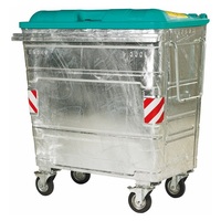 1100 Litre Galvanised Steel Wheeled Container - Powder Coated in White - Red