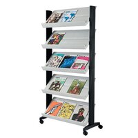 Fast Paper Grey Mobile Literature Display with wheeled base (5 adjustable shelve