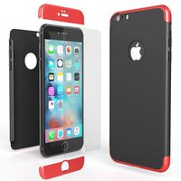 NALIA Full Body Case compatible with iPhone 6 / 6S, Protective Front and Back Phone Cover with Tempered Glass Screen Protector, Slim Shockproof Bumper Ultra-Thin Red Black