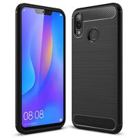 NALIA Handy Hülle für Huawei P smart+ 2018, Carbon Case Silikon Cover TPU Schutz