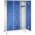 Armario combinado EVOLO, de uno y dos pisos, 3 compartimentos, 4 puertas, anchura de compartimento 400 mm, con patas, gris luminoso / azul genciana.