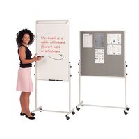 Combination mobile flip chart easel and whiteboard with felt noticeboard - 1000 x 1000 board, grey felt