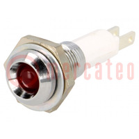 Indicator: LED; recessed; red; Ø9mm; for PCB; brass; ØLED: 5mm