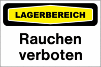 Focus-Schild - LAGERBEREICH<br>Rauchen verboten, Gelb/Schwarz, 15 x 25 cm, Text