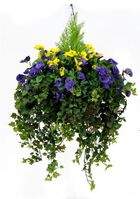 Artificial Silk Pansy Deluxe Large Hanging Basket - Purple & Yellow Pansies