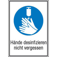 Hände desinfizieren Gebotsschild Kombischild, Alu geprägt, Größe 21,00x29,70 cm