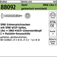 ART 88092 SPAX St. 4 x 25/20 -Z Wellenschliff, gal Ni, LIKO gal Ni VE=S