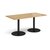 Monza rectangular dining table with flat round black bases 1600mm x 800mm - oak