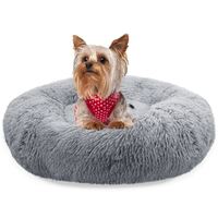 BLUZELLE Dog Bed for Small Dogs & Cats, 20" Donut Dog Bed Washable, Round Plush Dog Pillow Fluffy Cat Bed Cat Pillow, Calming Pet Mattress Soft Pad Comfort No-Skid Light Grey