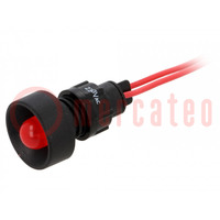 Controlelampje: LED; hol; rood; 230VAC; Ø13mm; IP40; draden 300mm