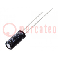 Condensator: elektrolytisch; THT; 1uF; 200VDC; Ø5x11mm; Raster: 2mm