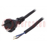 Cable; 2x1.5mm2; CEE 7/17 (C) plug,wires; rubber; 2m; black; 16A