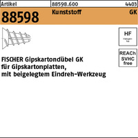 ART 88598 FISCHER-Gipskartondübel GK Kunstst.,m. je 1 Setzwerkzeug VE=S