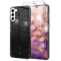NALIA Set [3-in-1] compatible with Samsung Galaxy S23 Cover, [1x Glitter Case & 2x Screen Protector Glass] Shiny Diamond Sparkle Protective Case, Reinforced Silicone Mobile Phon...