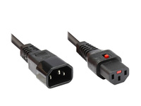 Kaltgeräteverlängerung C14 (gerade) an C13 (gerade) mit IEC Lock, schwarz, 1,00mm², 3m, Good Connect