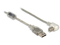 Kabel USB 2.0, Stecker A an Stecker B 90° gewinkelt unten, transparent, 0,5m, Delock® [84811]