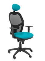 Silla Operativa de oficina Jorquera malla negra asiento similpiel verde con cabecero fijo