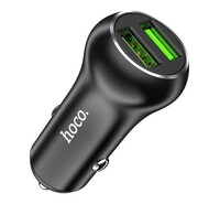 HOCO Z37 autós töltő 2 USB aljzat (5V / 3000mA, 36W, gyorstöltés támogatás, QC3.0) FEKETE (Z37_B)