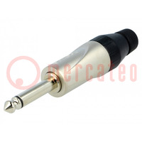 Plug; Jack 6,3mm; male; mono; ways: 2; straight; for cable; black