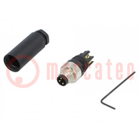 Connector: M8; male; PIN: 3; straight; for cable; plug; 4A; IP67; 60V